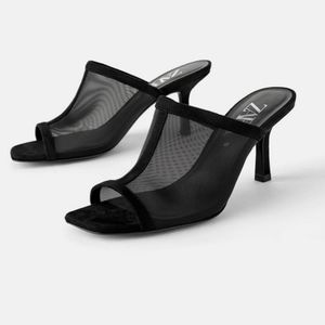 Zara Black Mesh Heeled Sandals